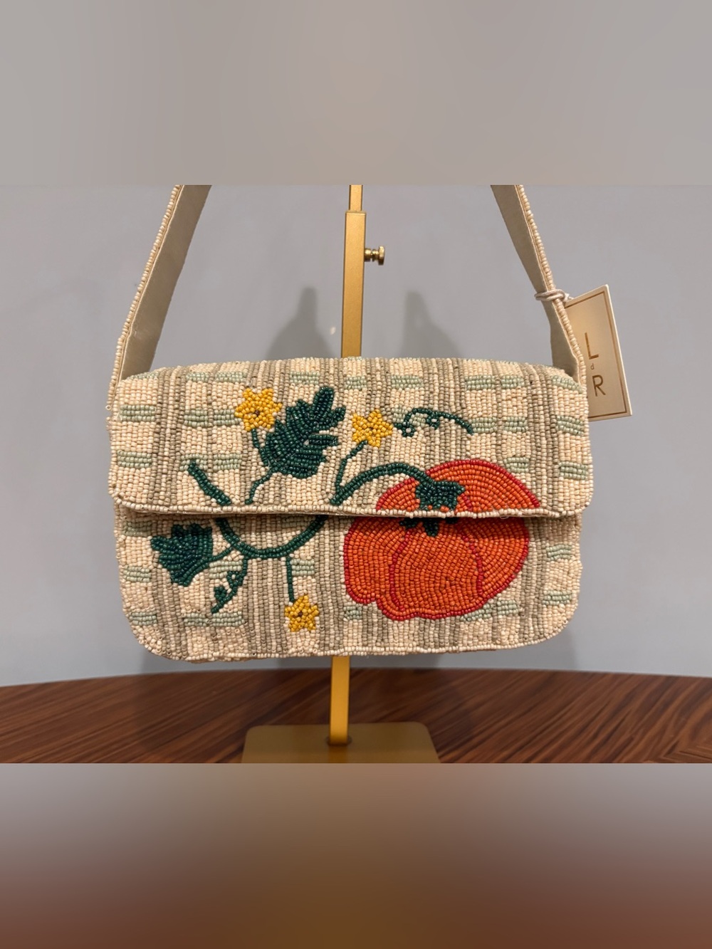 Beaded Pumpkin Floral Shoulder Bag